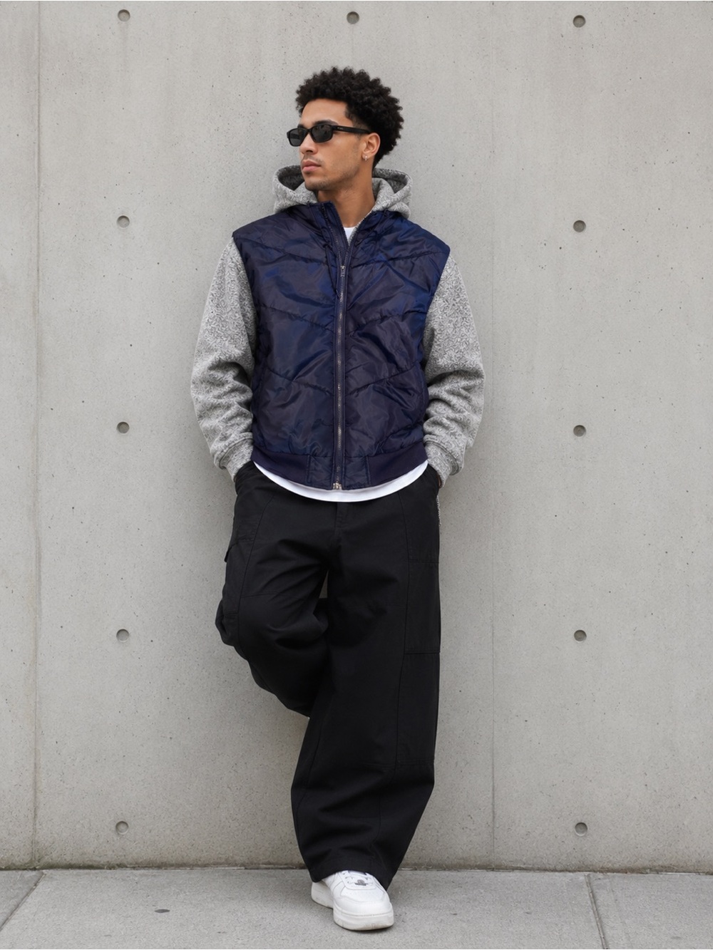 Fashion Nova Navy & Gray Puffer Hoodie Jacket